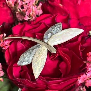 ABALONE MOTHER OF PEARL DRAGONFLY & GOLD   MAPLE LEAF VINTAGE SARAH COVENTRY SET